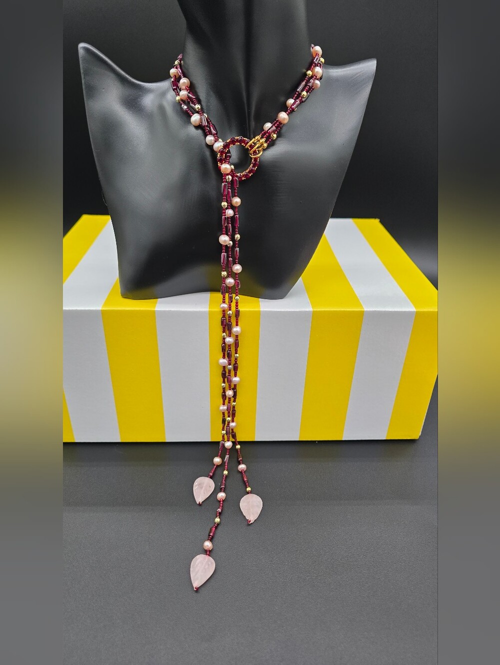 Elegant Red Beaded Lariat Necklace - Women Jewelry #0115